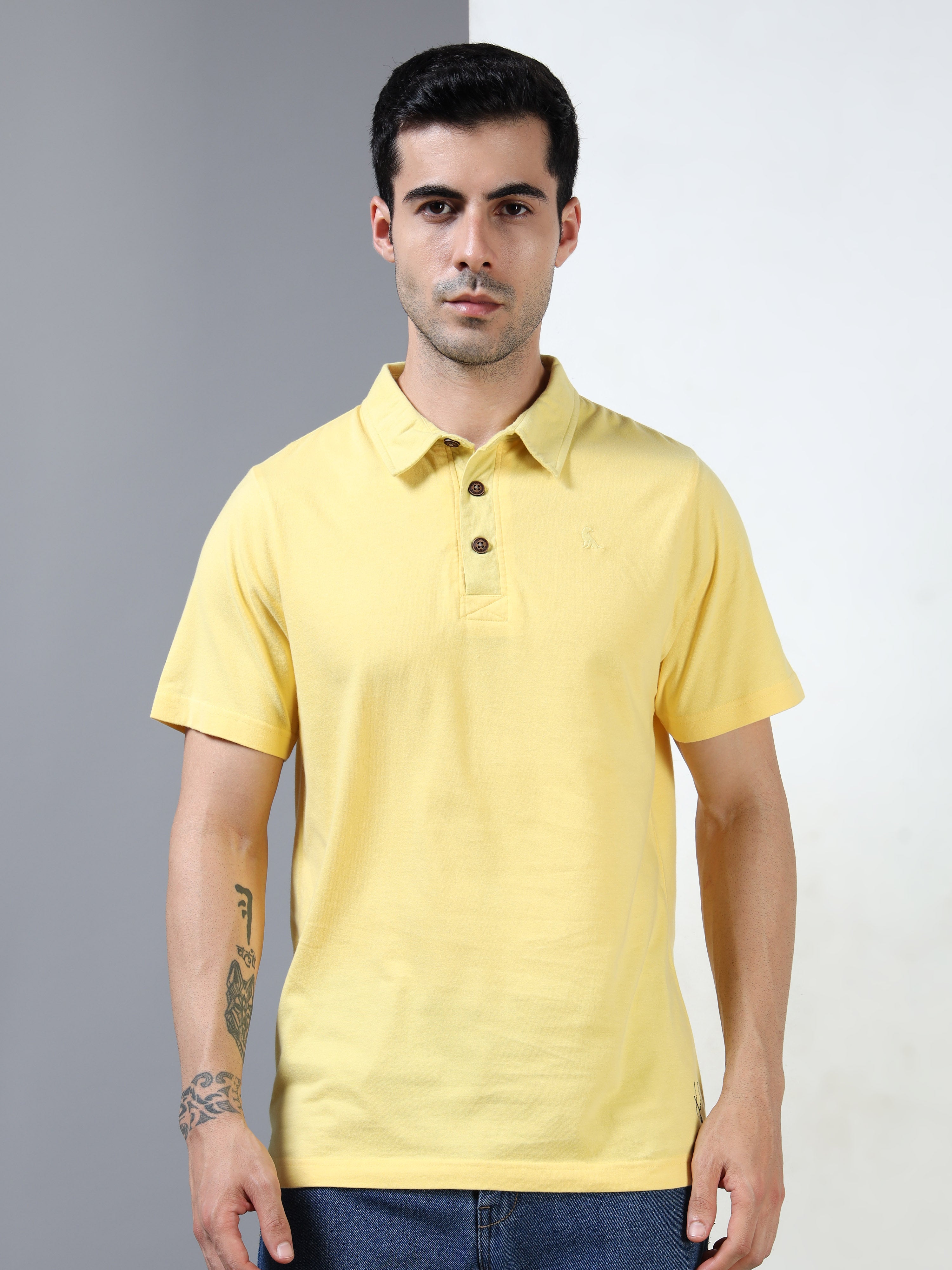 Yellow Self Craft Polo Tee for Men