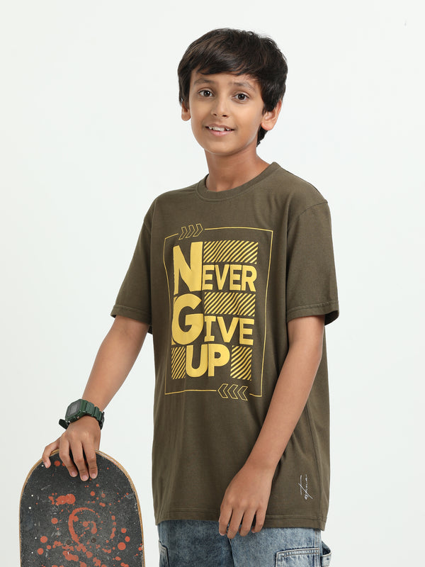 Olive 100% Cotton Crew Neck Boy's T Shirt
