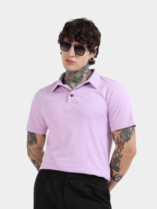 Lilac Cotton Self Craft Polo Tee for Men