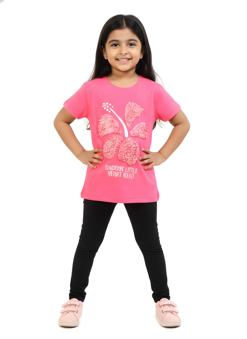 Hot Pink 100% Cotton Crew Neck Girl's T Shirt