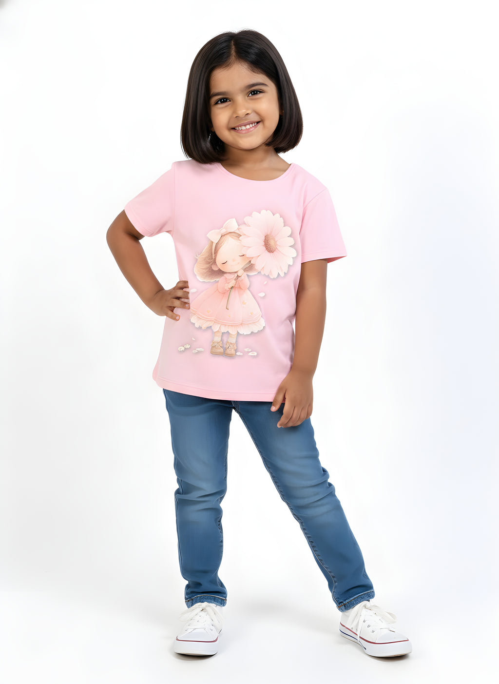 Lt. Pink 100% Cotton Crew Neck Girl's T Shirt
