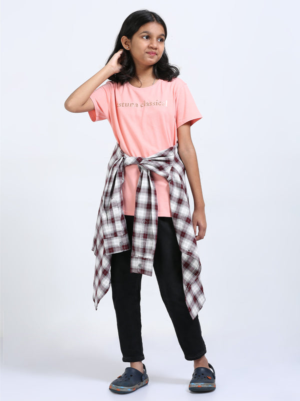 Peach 100% Cotton Crew Neck Girl's T Shirt