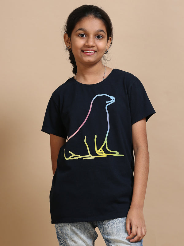 Navy 100% Cotton Crew Neck Girl's T Shirt