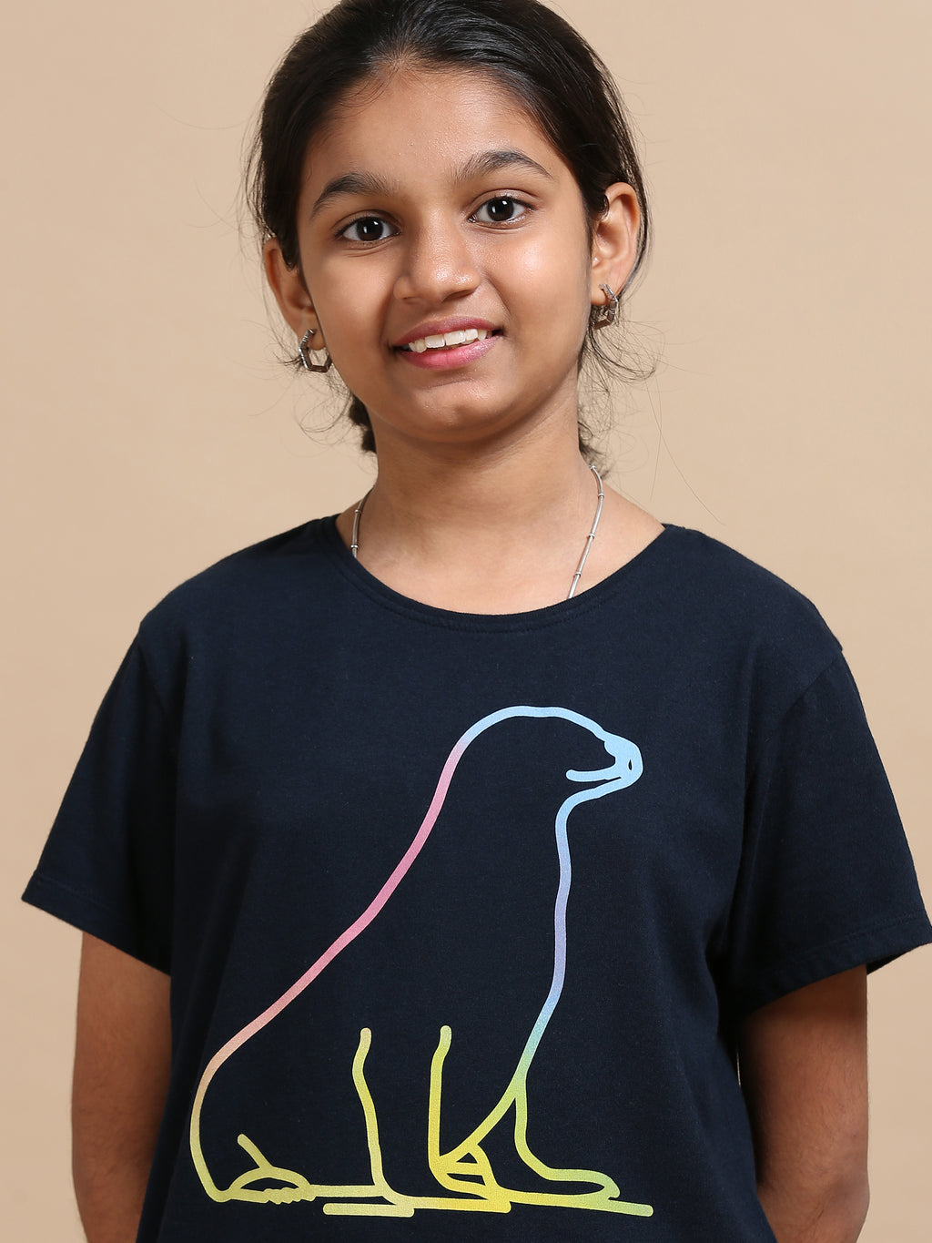 Navy 100% Cotton Crew Neck Girl's T Shirt