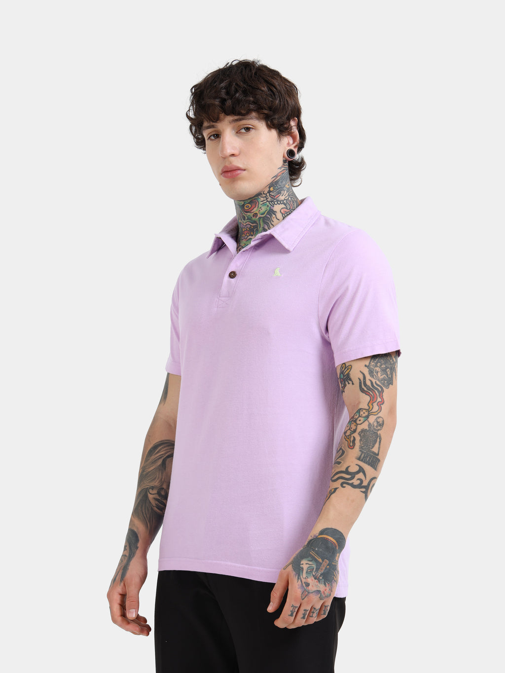 Lilac Cotton Self Craft Polo Tee for Men