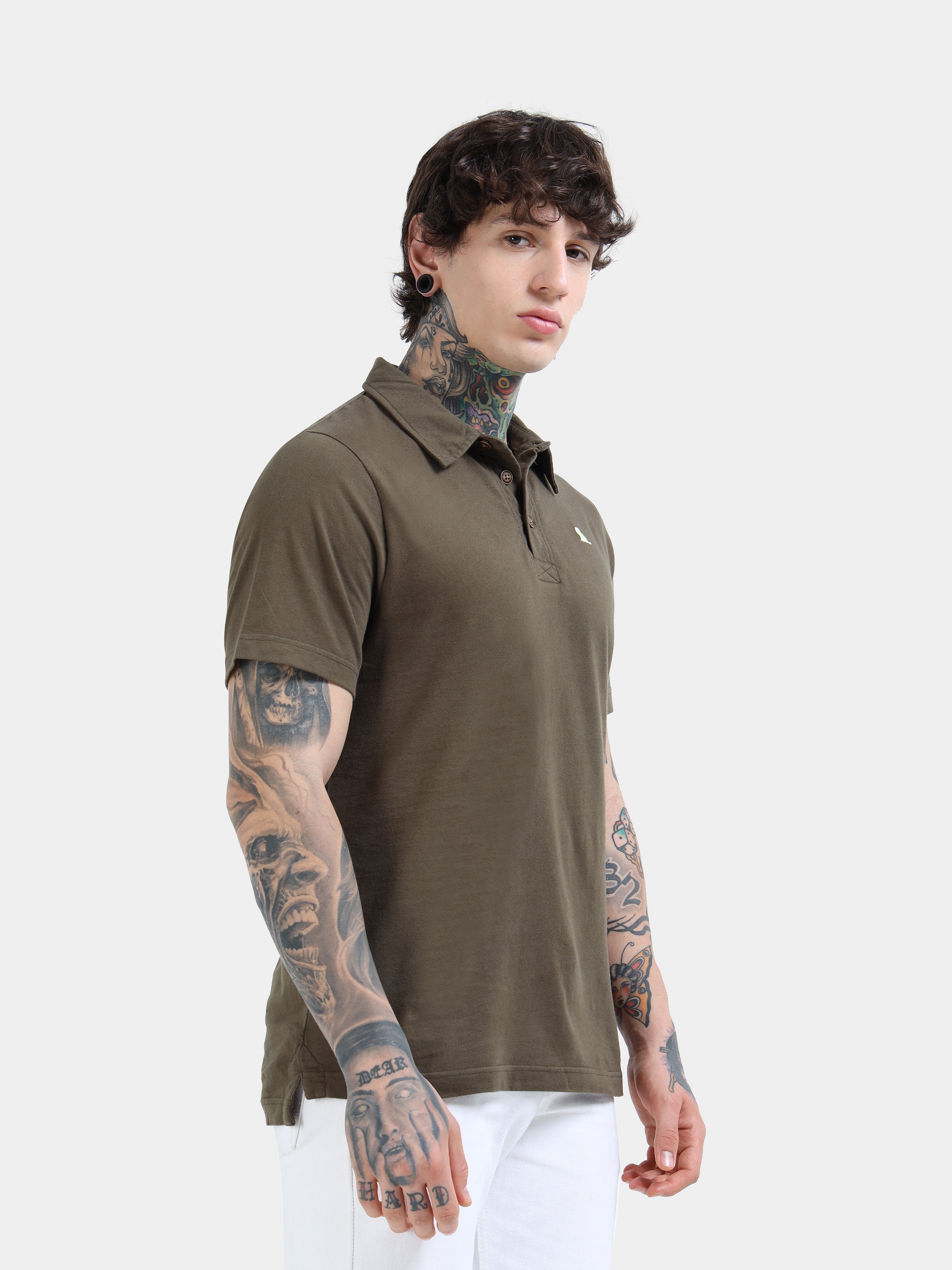 Olive Green Self Craft Polo Tee for Men