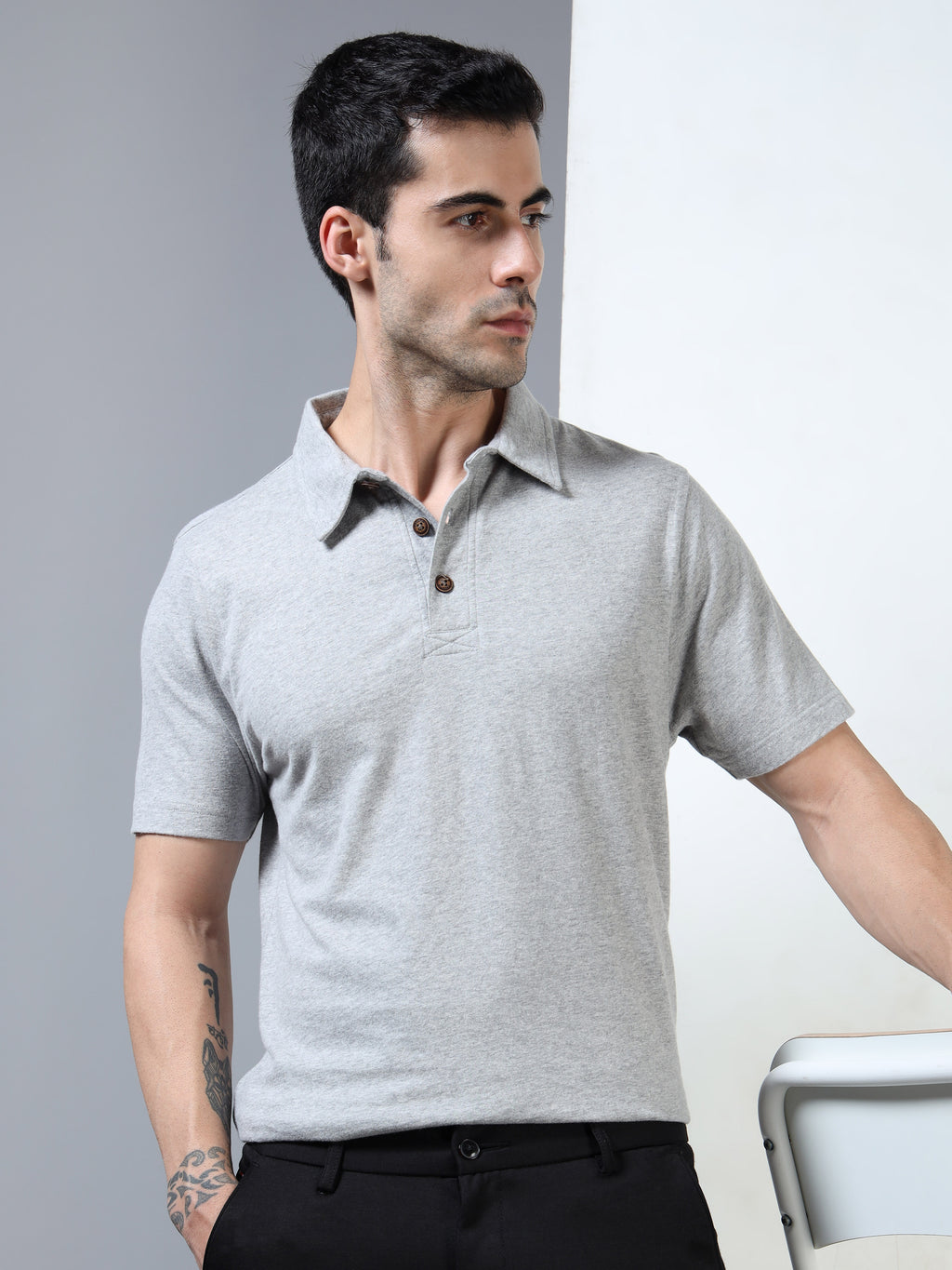 Melange cotton Self Craft Polo Tee for Men