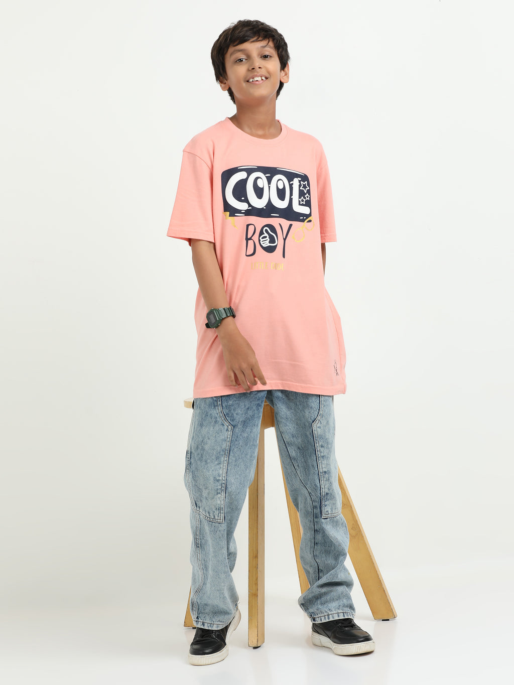 Peach 100% Cotton Crew Neck Boy's T Shirt