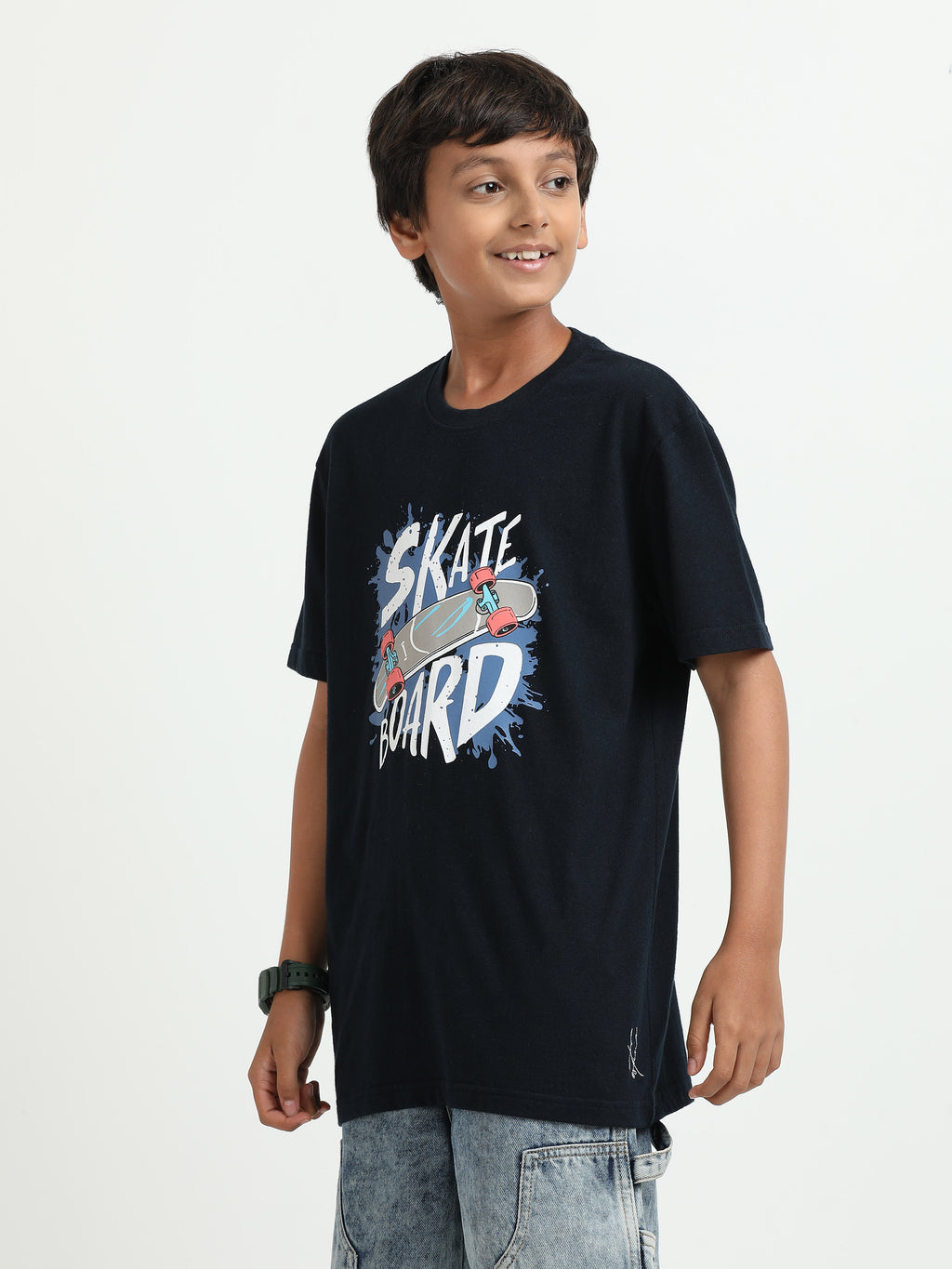 Navy 100% Cotton Crew Neck Boy's T Shirt
