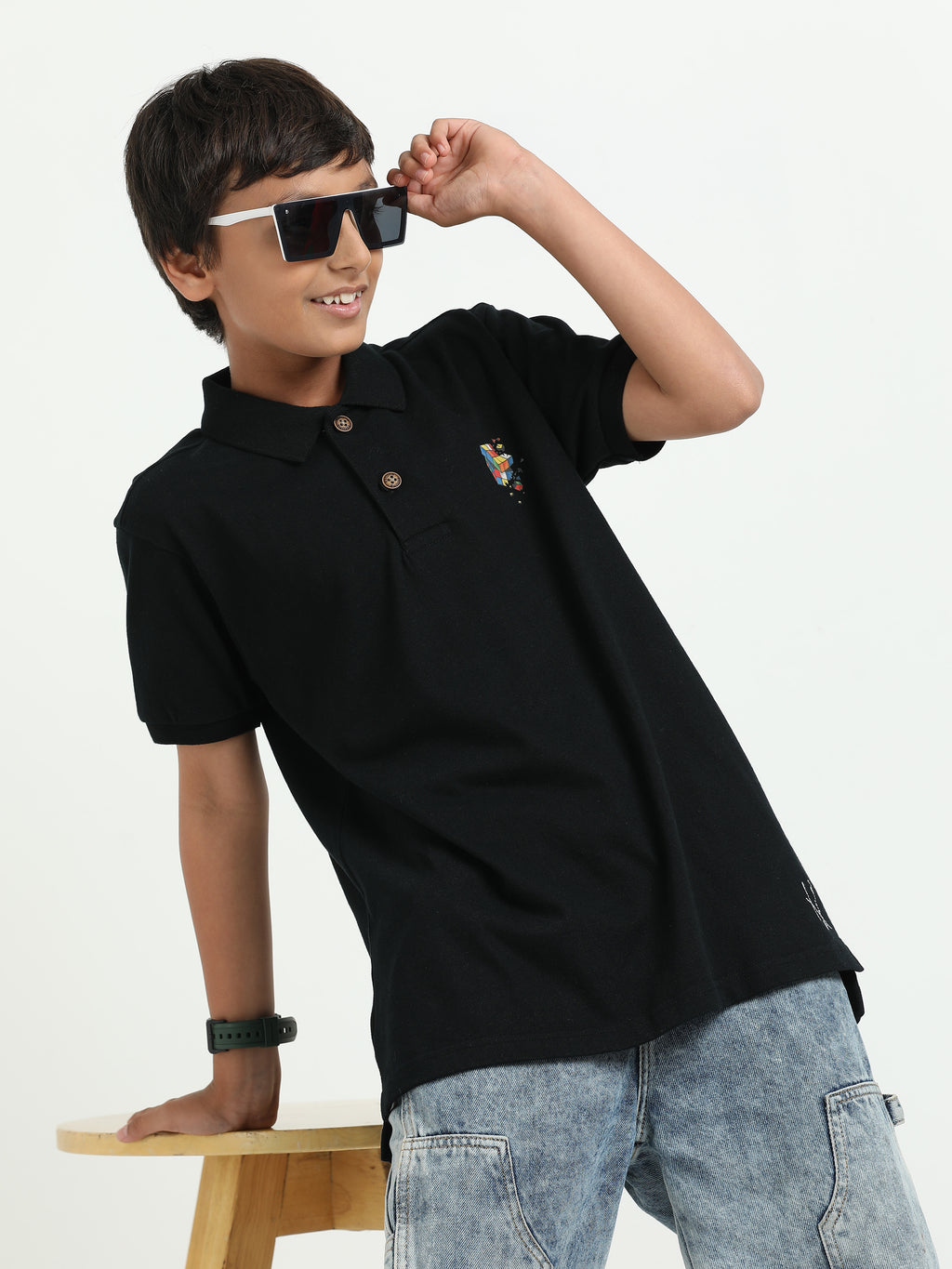 Boys Black Polo Tee – Premium Compact Cotton | Soft, Breathable and Skin-Friendly