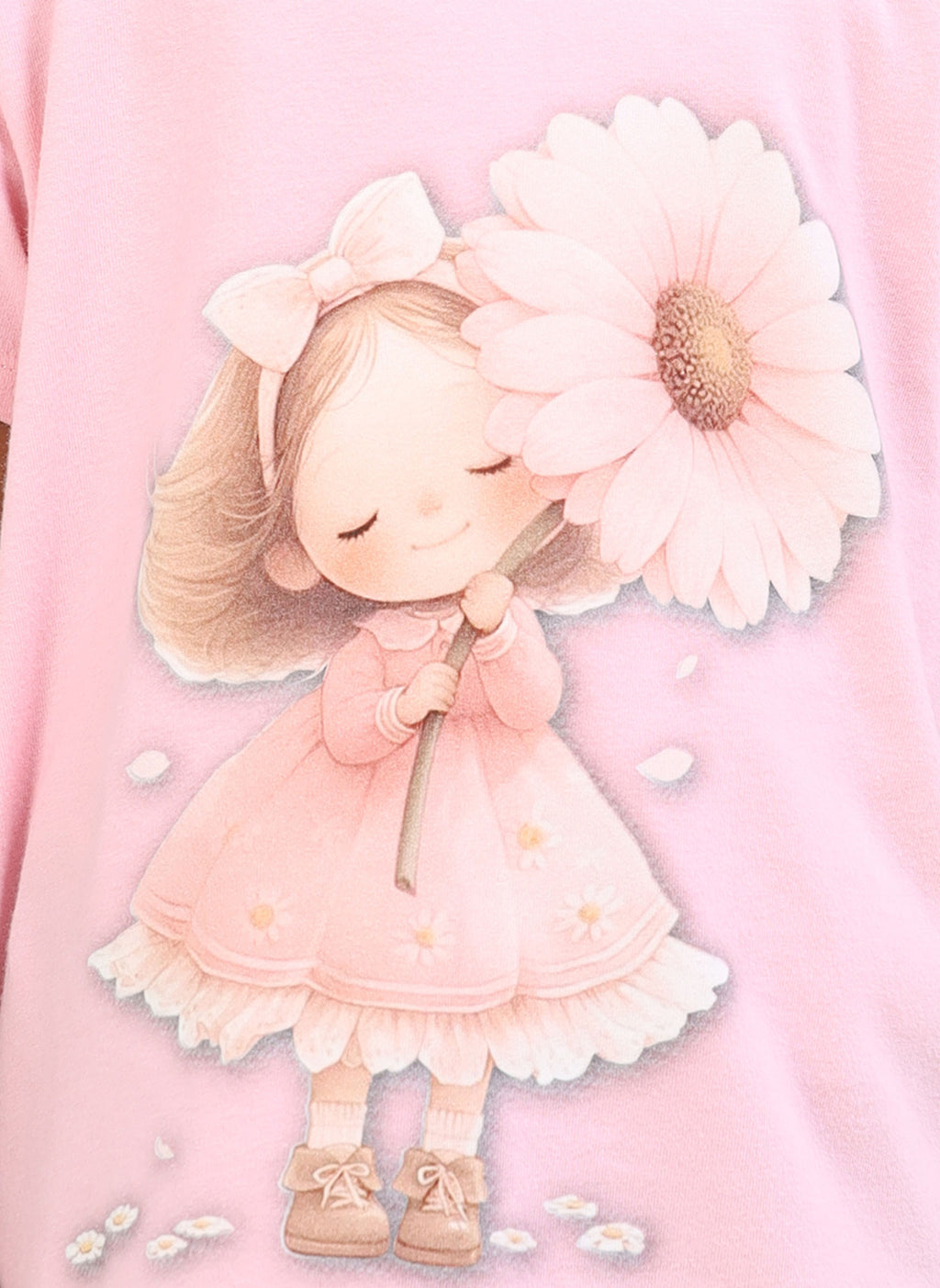 Lt. Pink 100% Cotton Crew Neck Girl's T Shirt