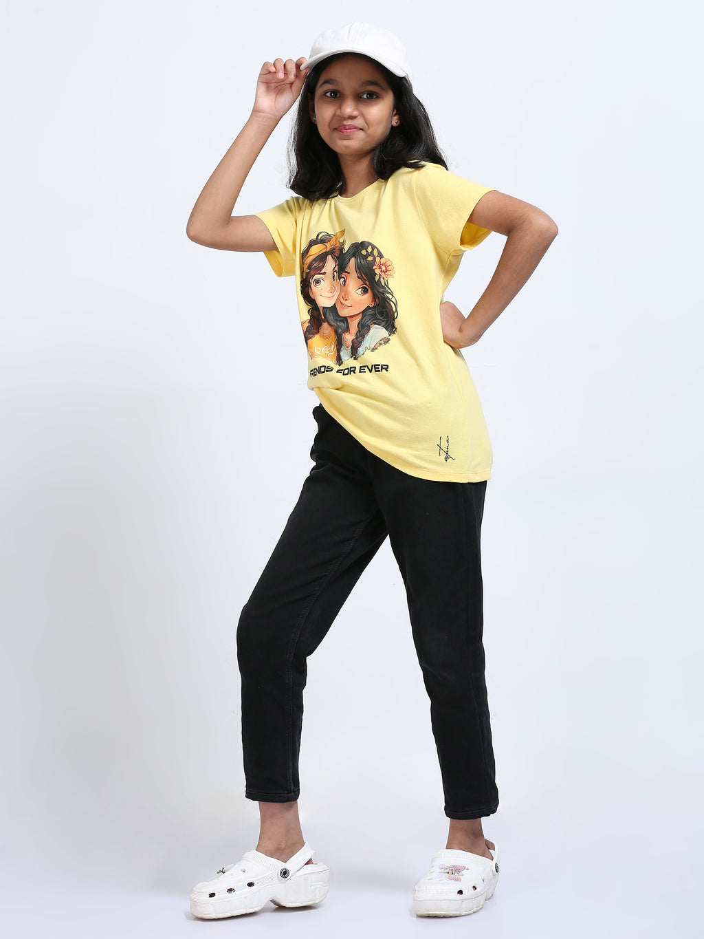 Yellow 100% Cotton Crew Neck Girl's T Shirt