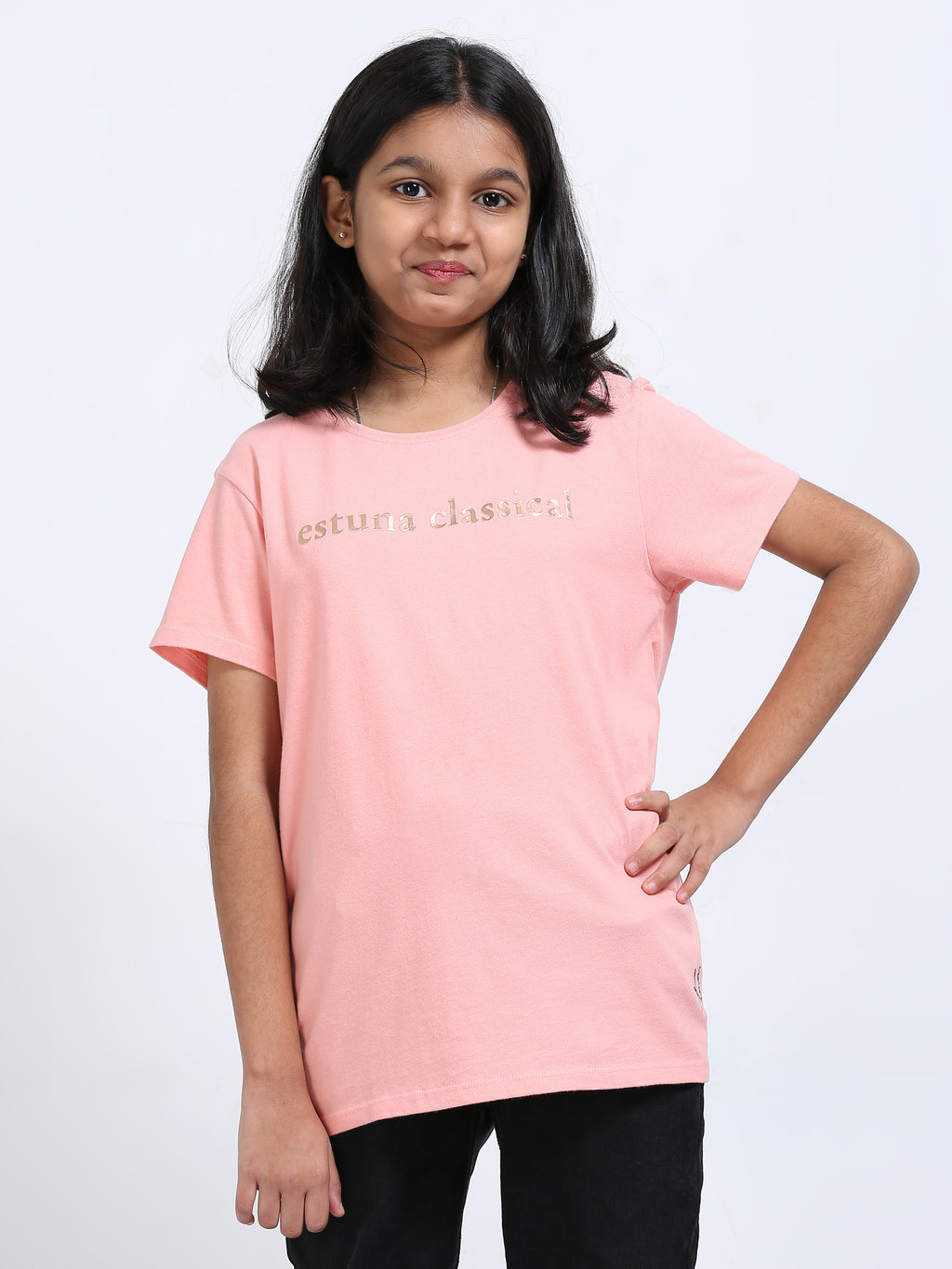 Peach 100% Cotton Crew Neck Girl's T Shirt
