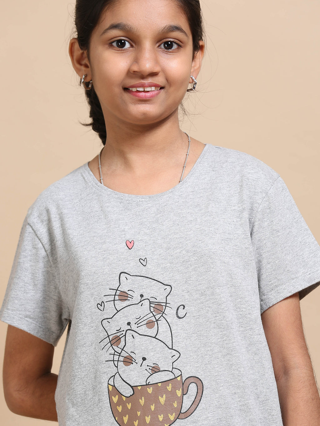 Melange 100% Cotton Crew Neck Girl's T Shirt