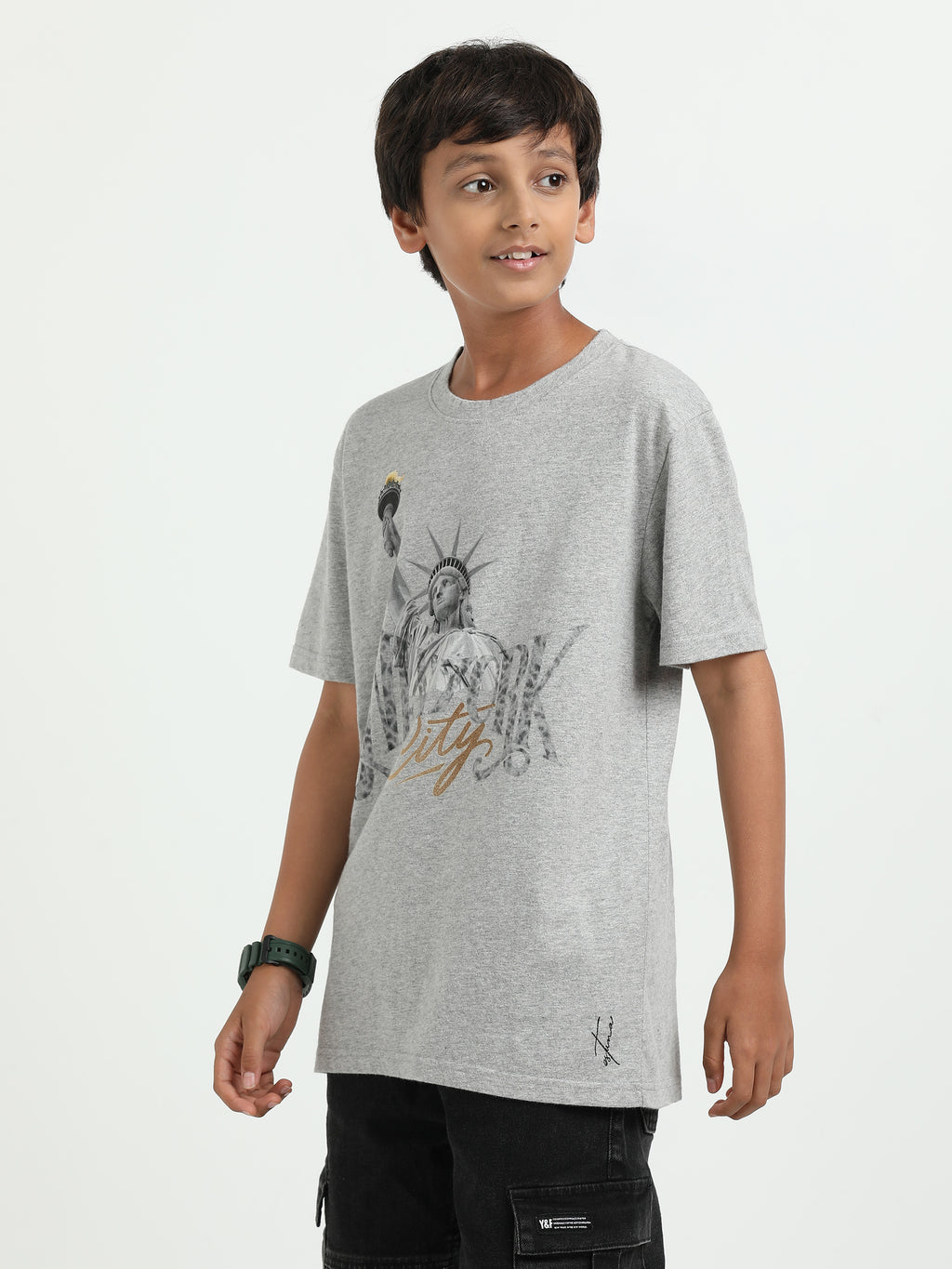 Melange 100% Cotton Crew Neck Boy's T Shirt