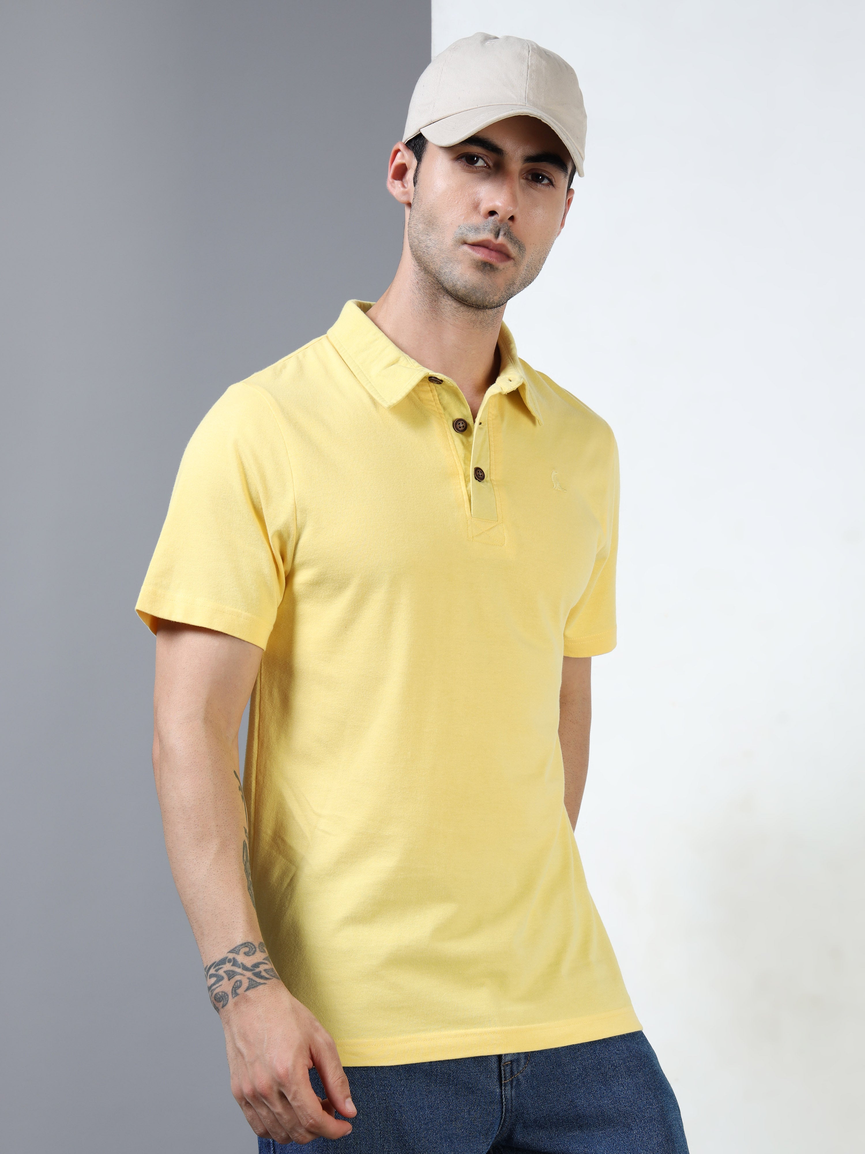 Yellow Self Craft Polo Tee for Men