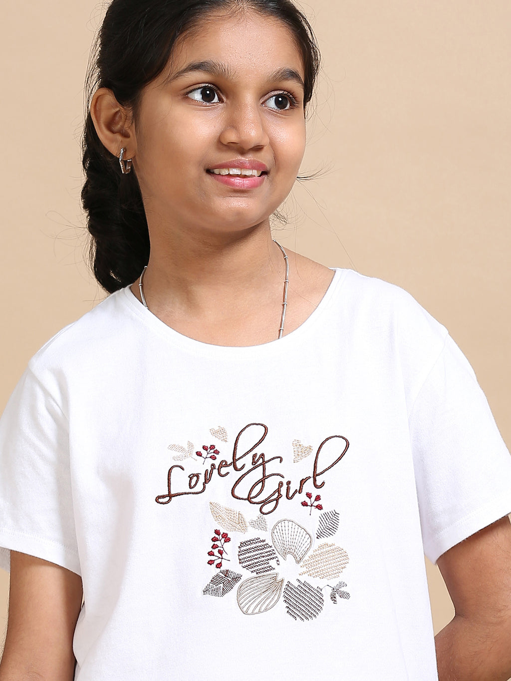 White 100% Cotton Crew Neck Girl's T Shirt