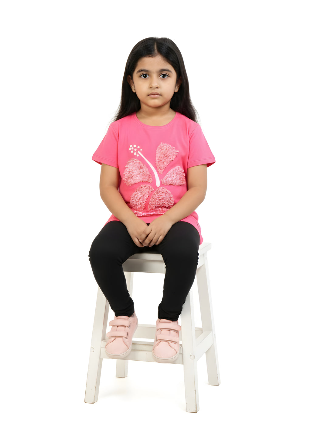 Hot Pink 100% Cotton Crew Neck Girl's T Shirt