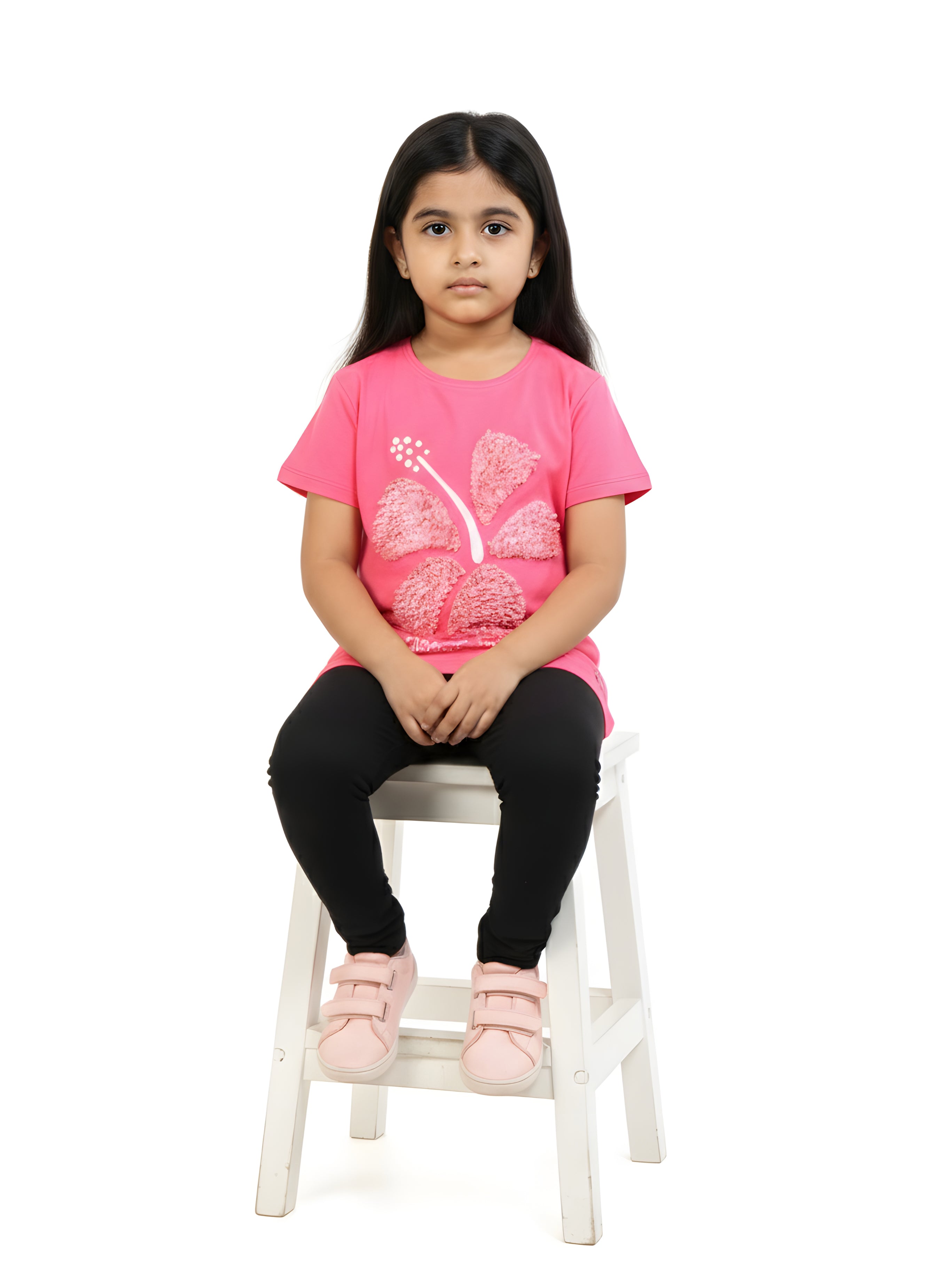 Hot Pink 100% Cotton Crew Neck Girl's T Shirt