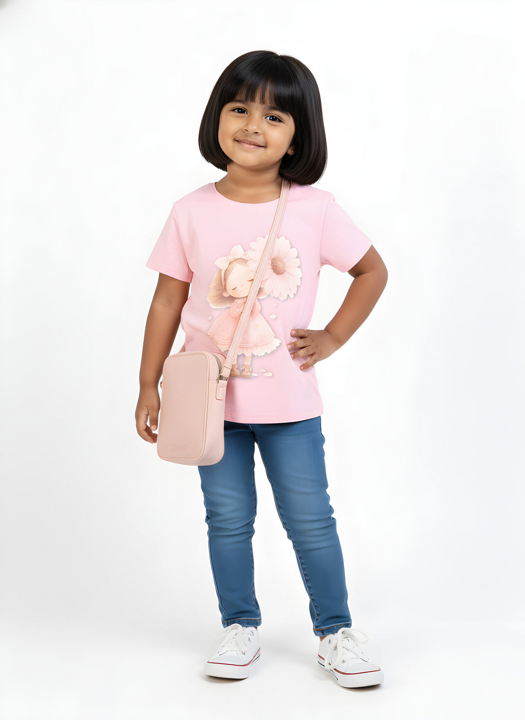 Lt. Pink 100% Cotton Crew Neck Girl's T Shirt