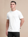 White Cotton Crew Neck Plain T-Shirt For Men