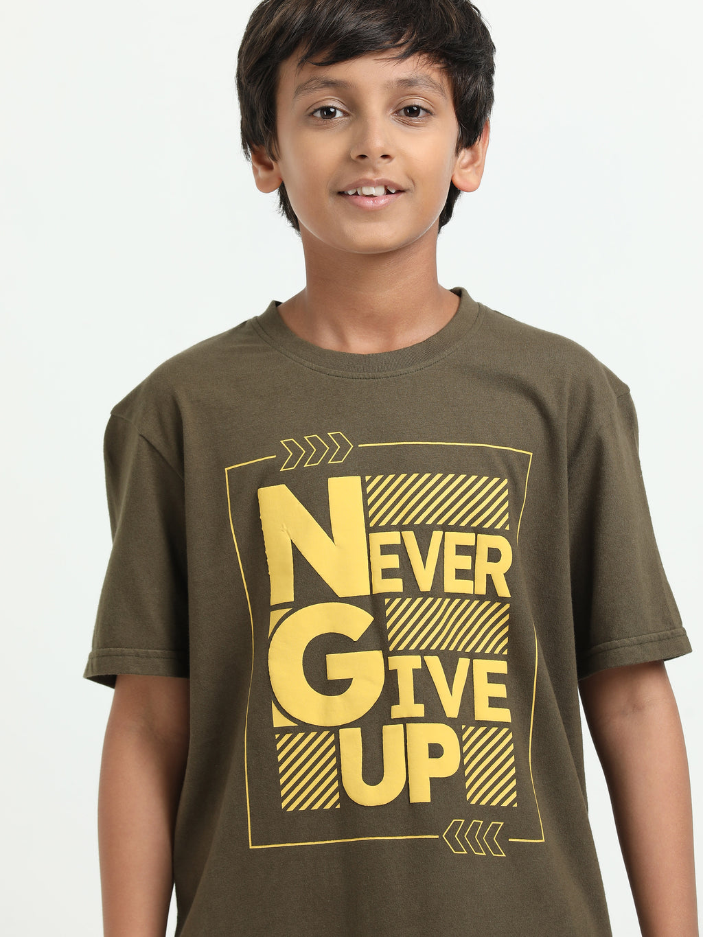 Olive 100% Cotton Crew Neck Boy's T Shirt