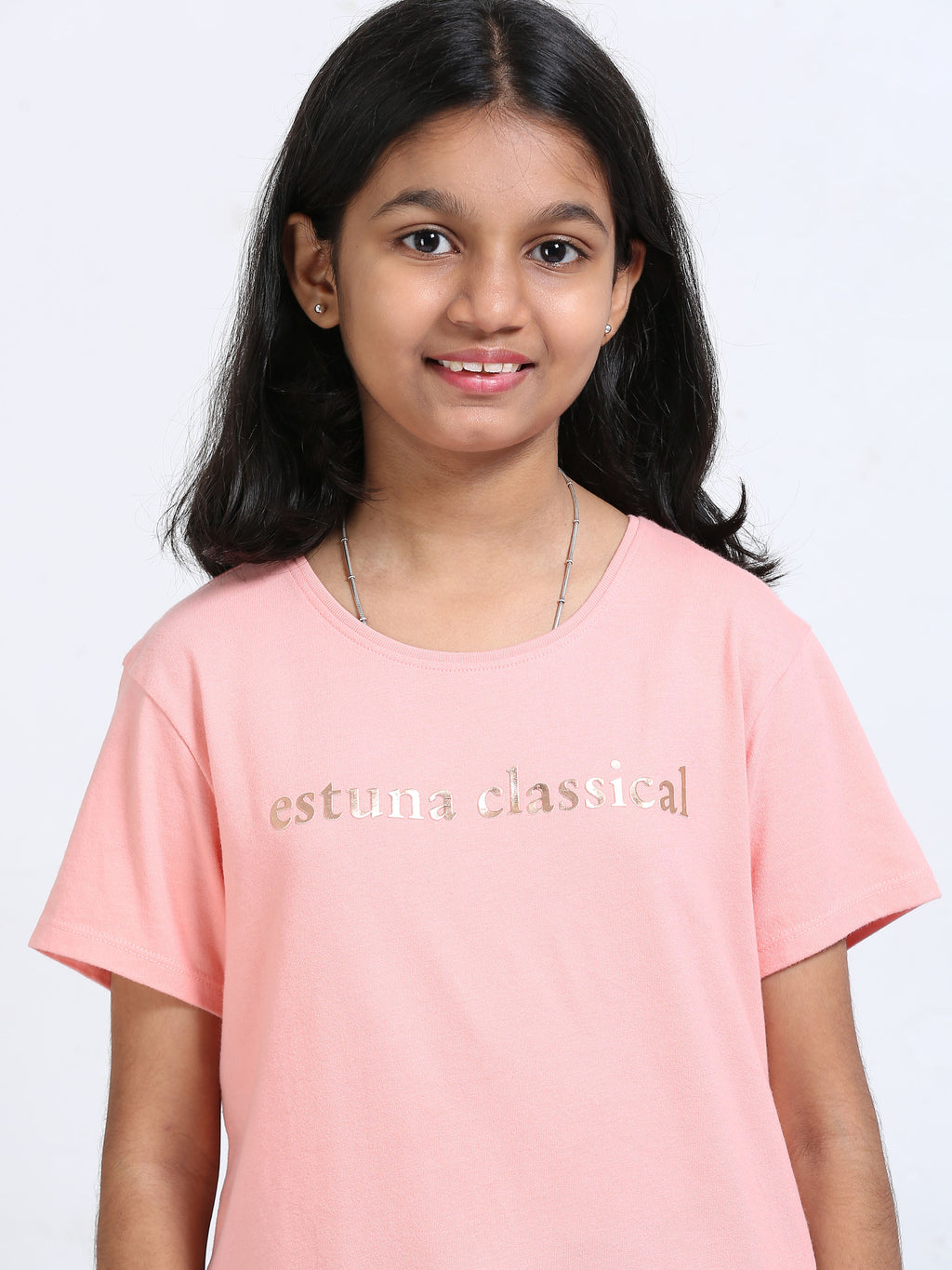 Peach 100% Cotton Crew Neck Girl's T Shirt