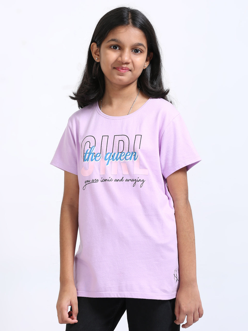 Lilac 100% Cotton Crew Neck Girl's T Shirt