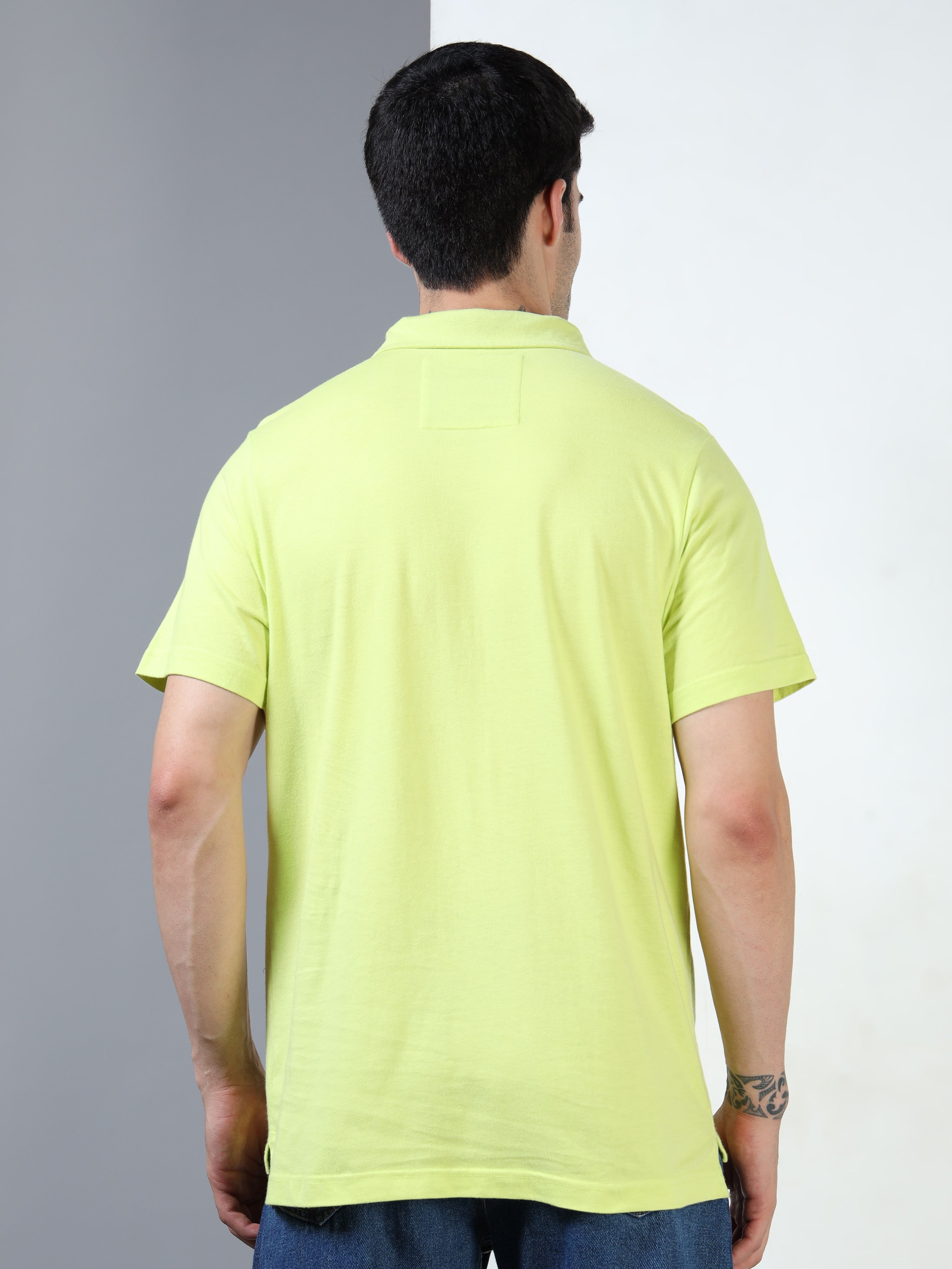 Lime Cotton Self Craft Polo Tee for Men