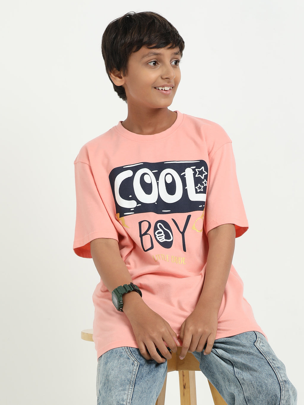 Peach 100% Cotton Crew Neck Boy's T Shirt