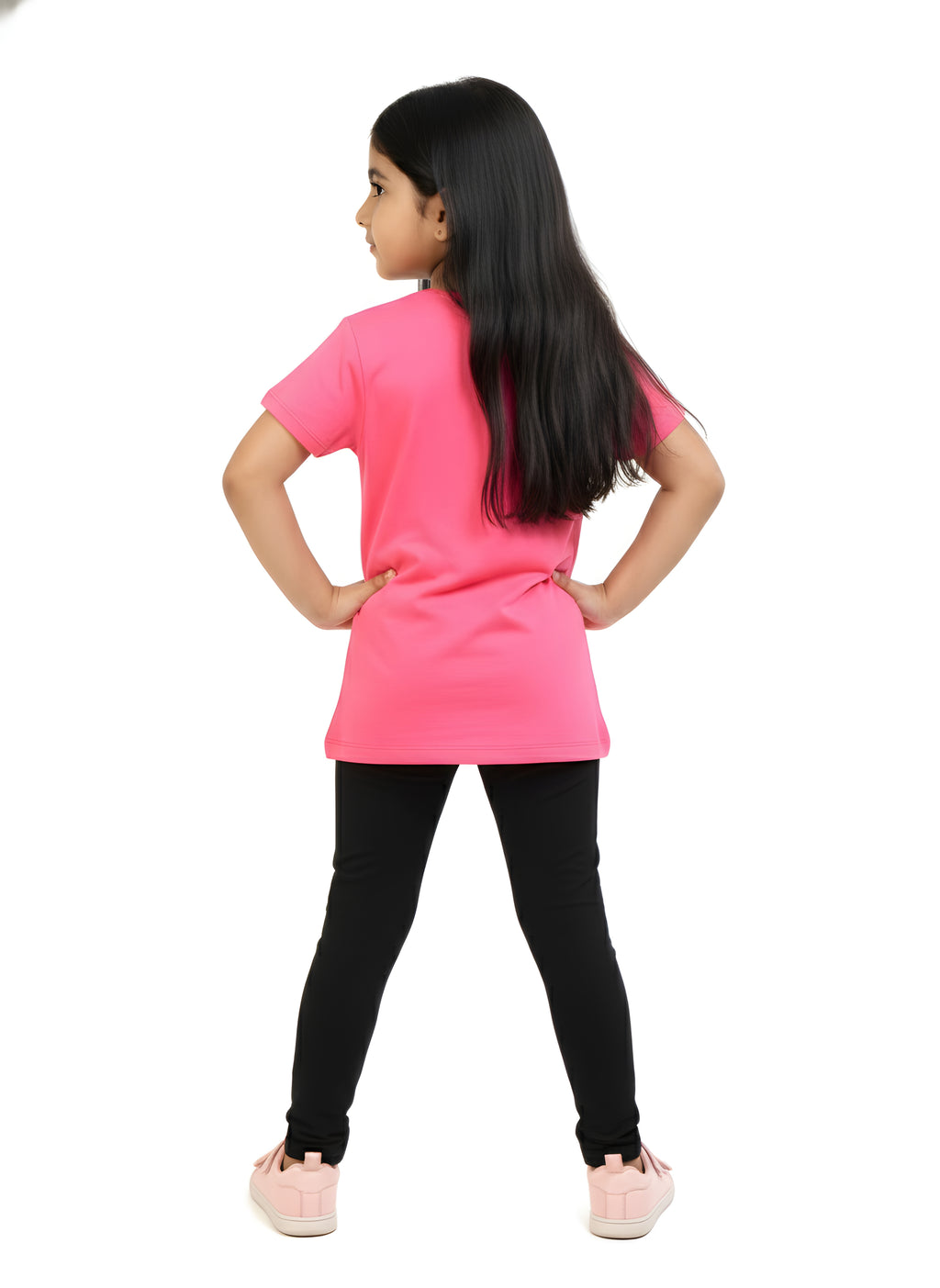 Hot Pink 100% Cotton Crew Neck Girl's T Shirt