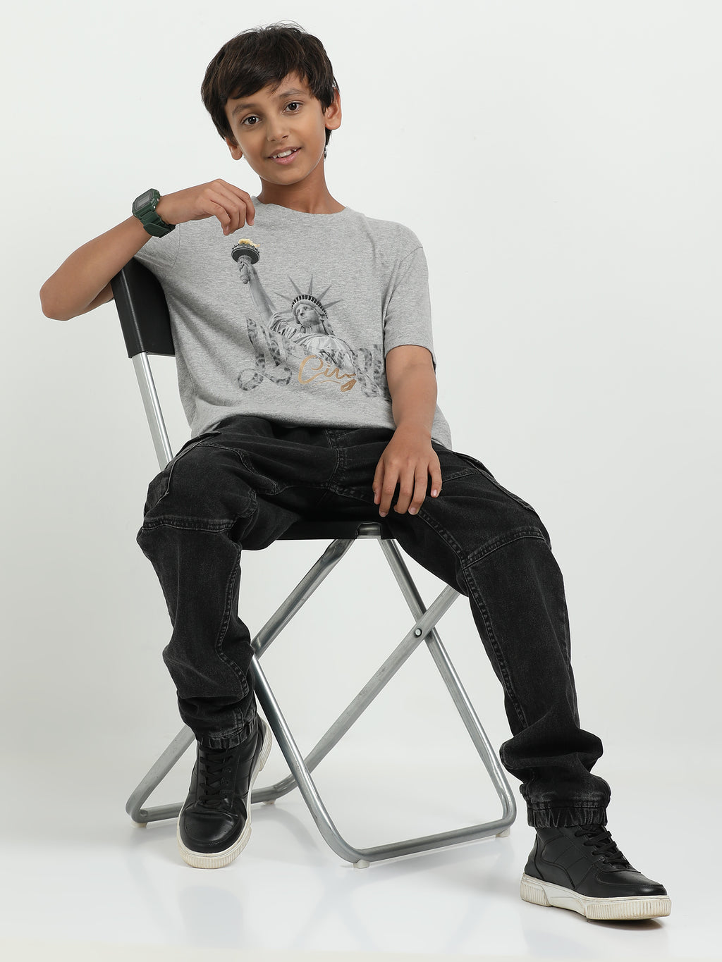 Melange 100% Cotton Crew Neck Boy's T Shirt