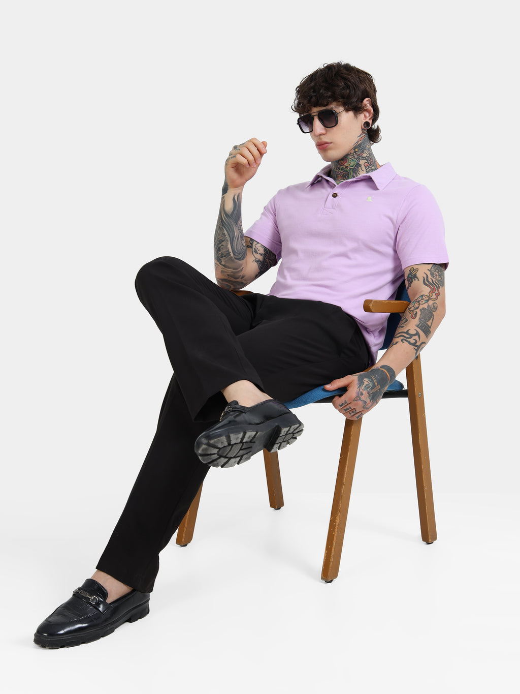 Lilac Cotton Self Craft Polo Tee for Men