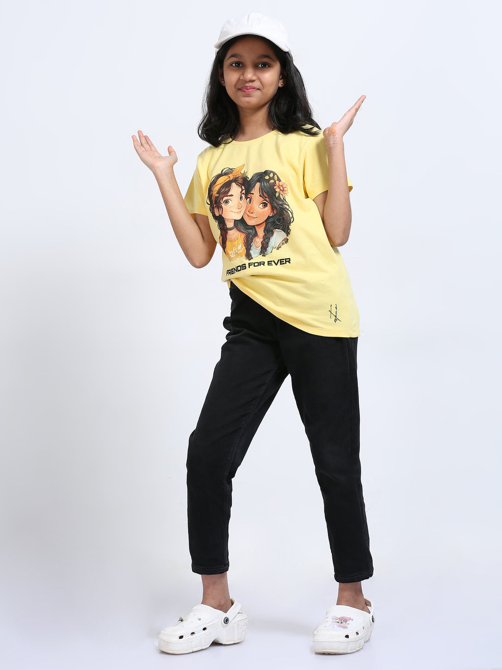 Yellow 100% Cotton Crew Neck Girl's T Shirt