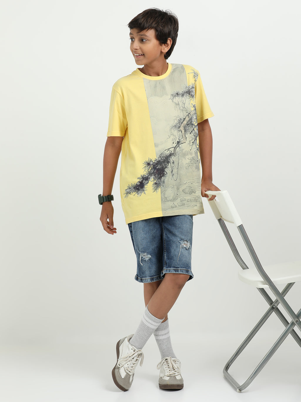 Yellow 100% Cotton Crew Neck Boy's T Shirt