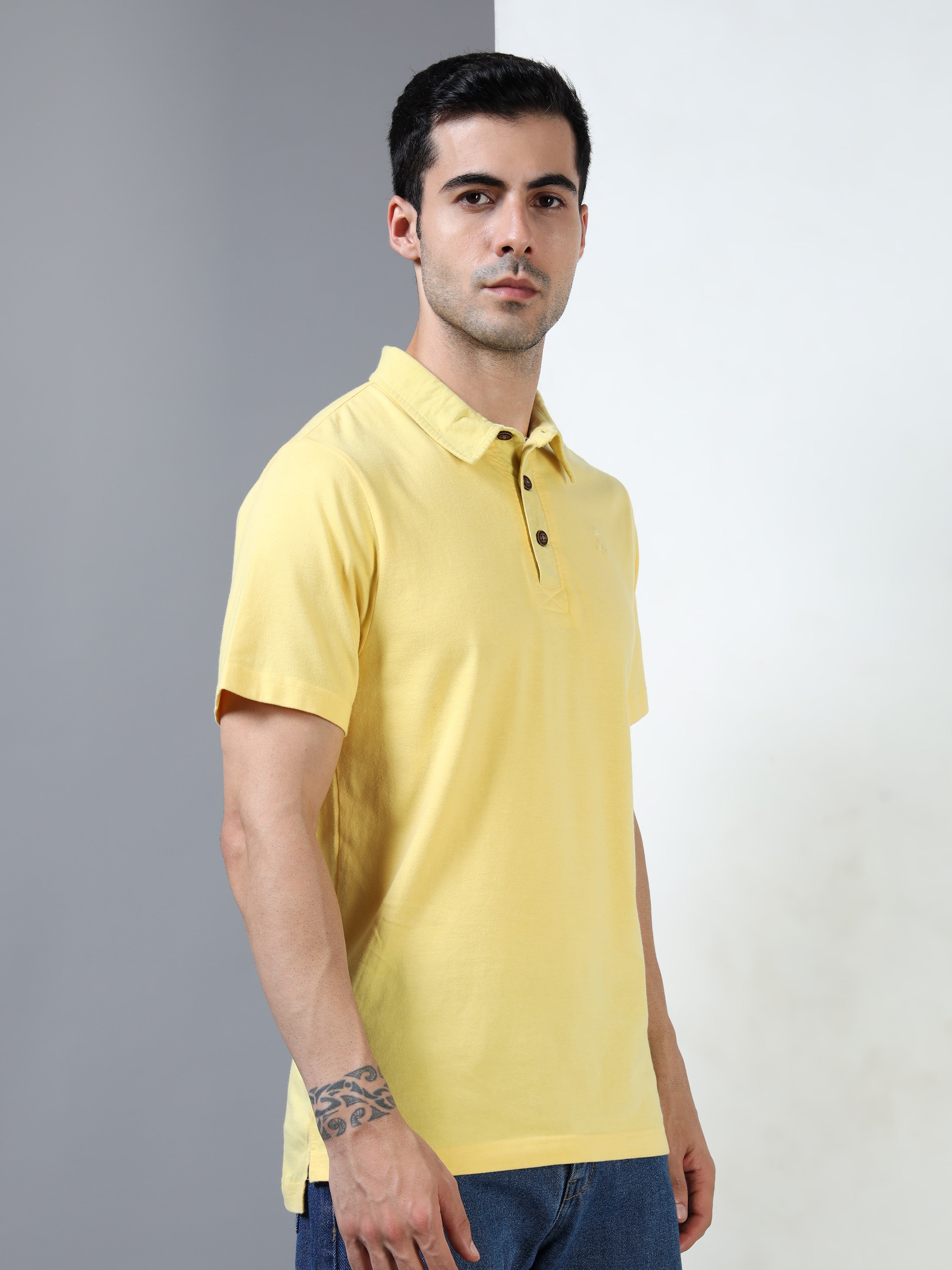 Yellow Self Craft Polo Tee for Men