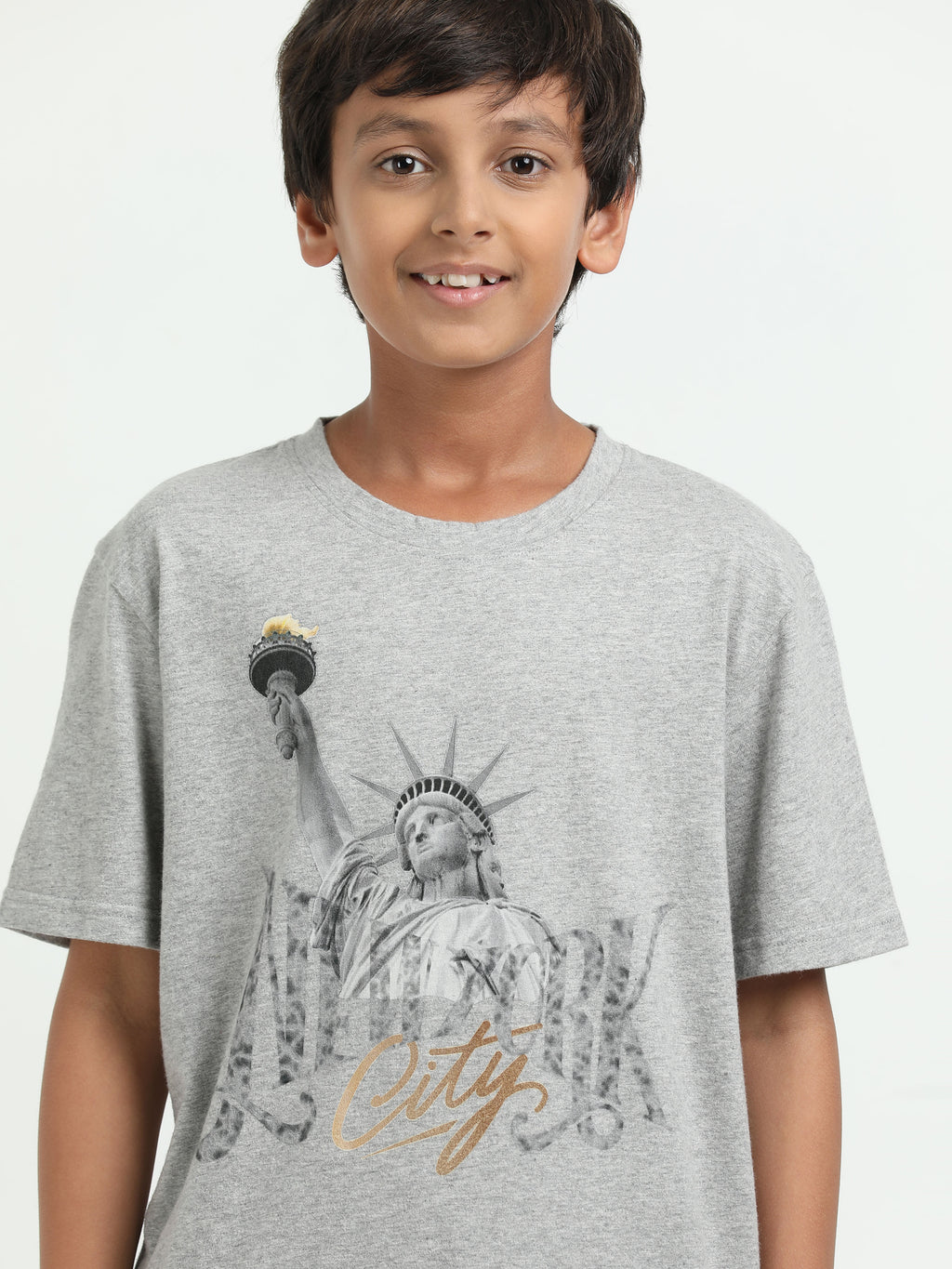 Melange 100% Cotton Crew Neck Boy's T Shirt
