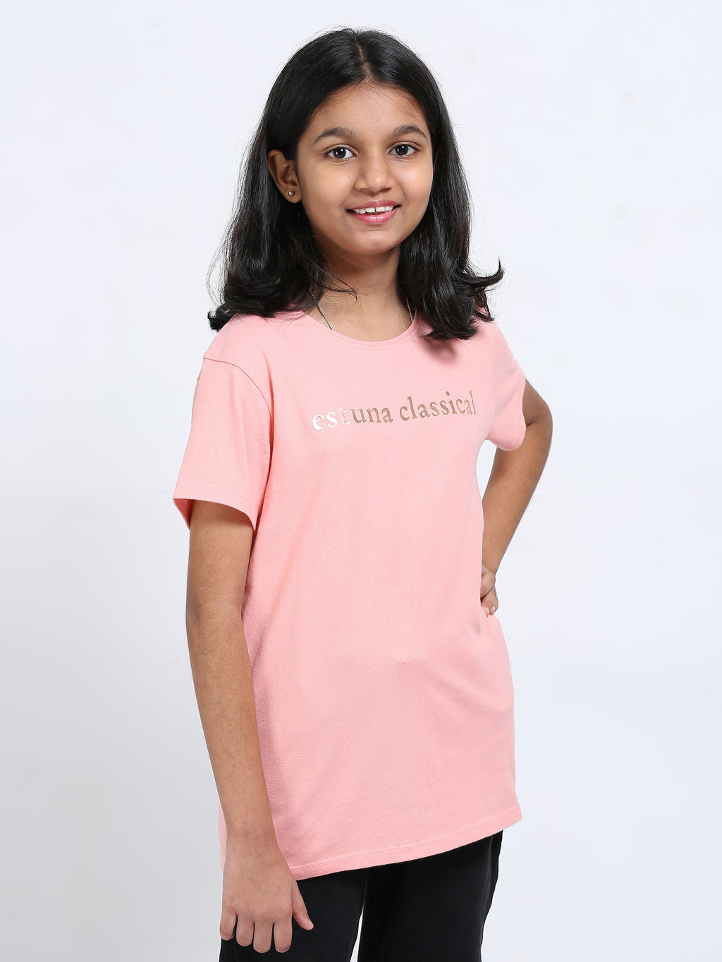Peach 100% Cotton Crew Neck Girl's T Shirt