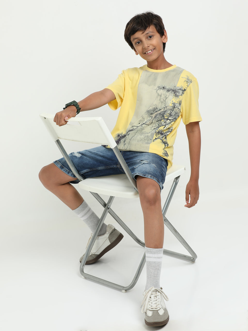 Yellow 100% Cotton Crew Neck Boy's T Shirt