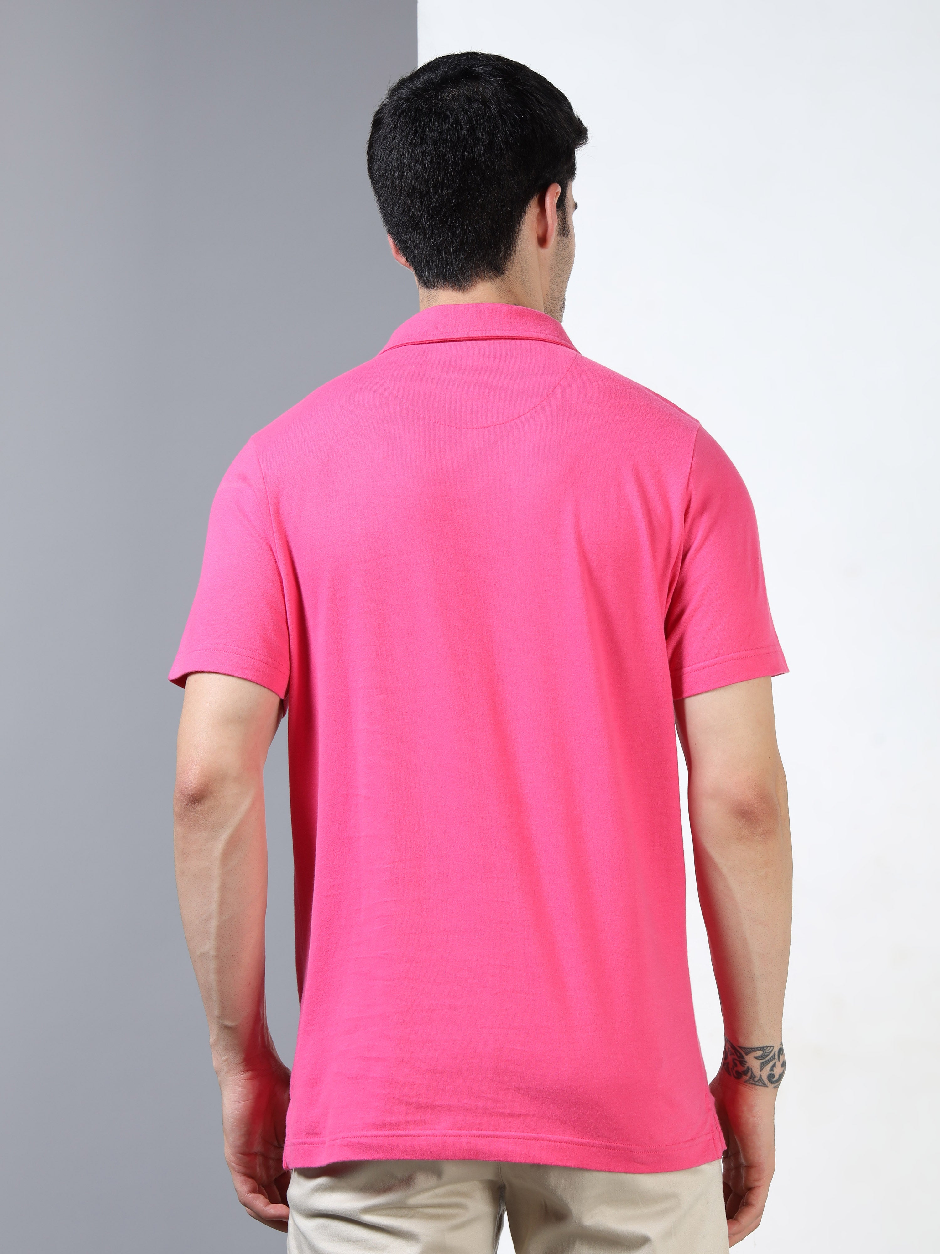 Hot Pink Self Craft Polo Tee for Men