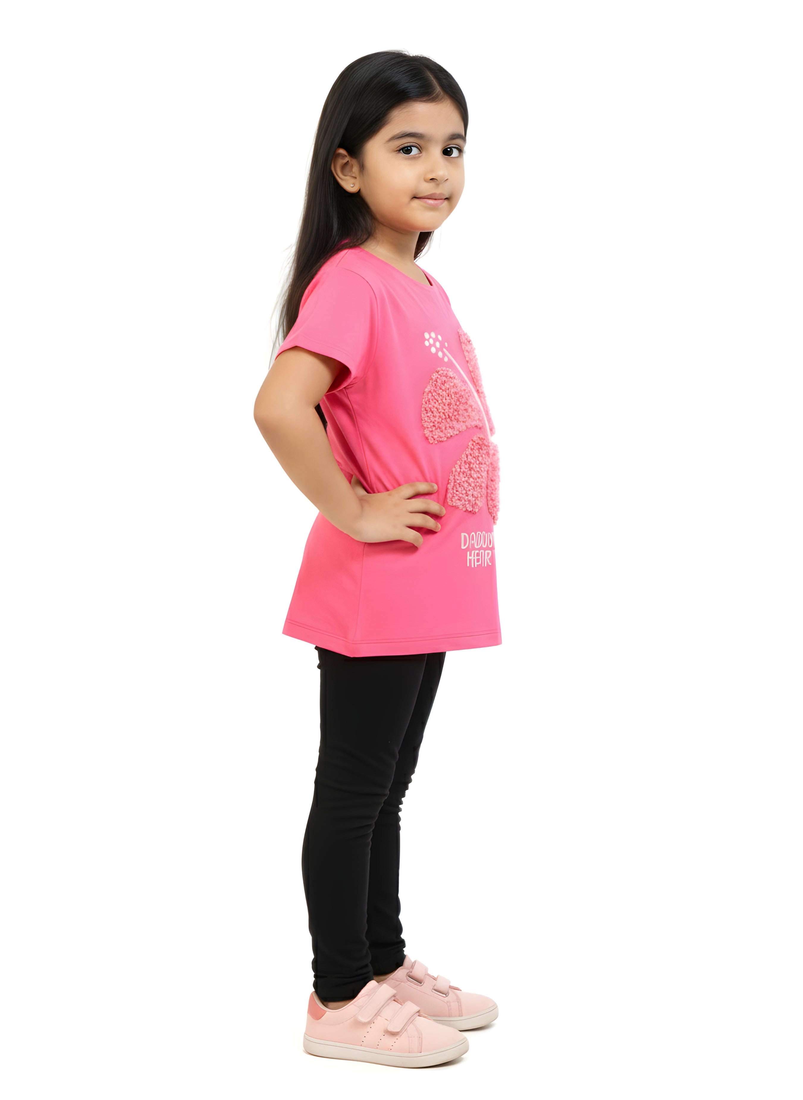 Hot Pink 100% Cotton Crew Neck Girl's T Shirt