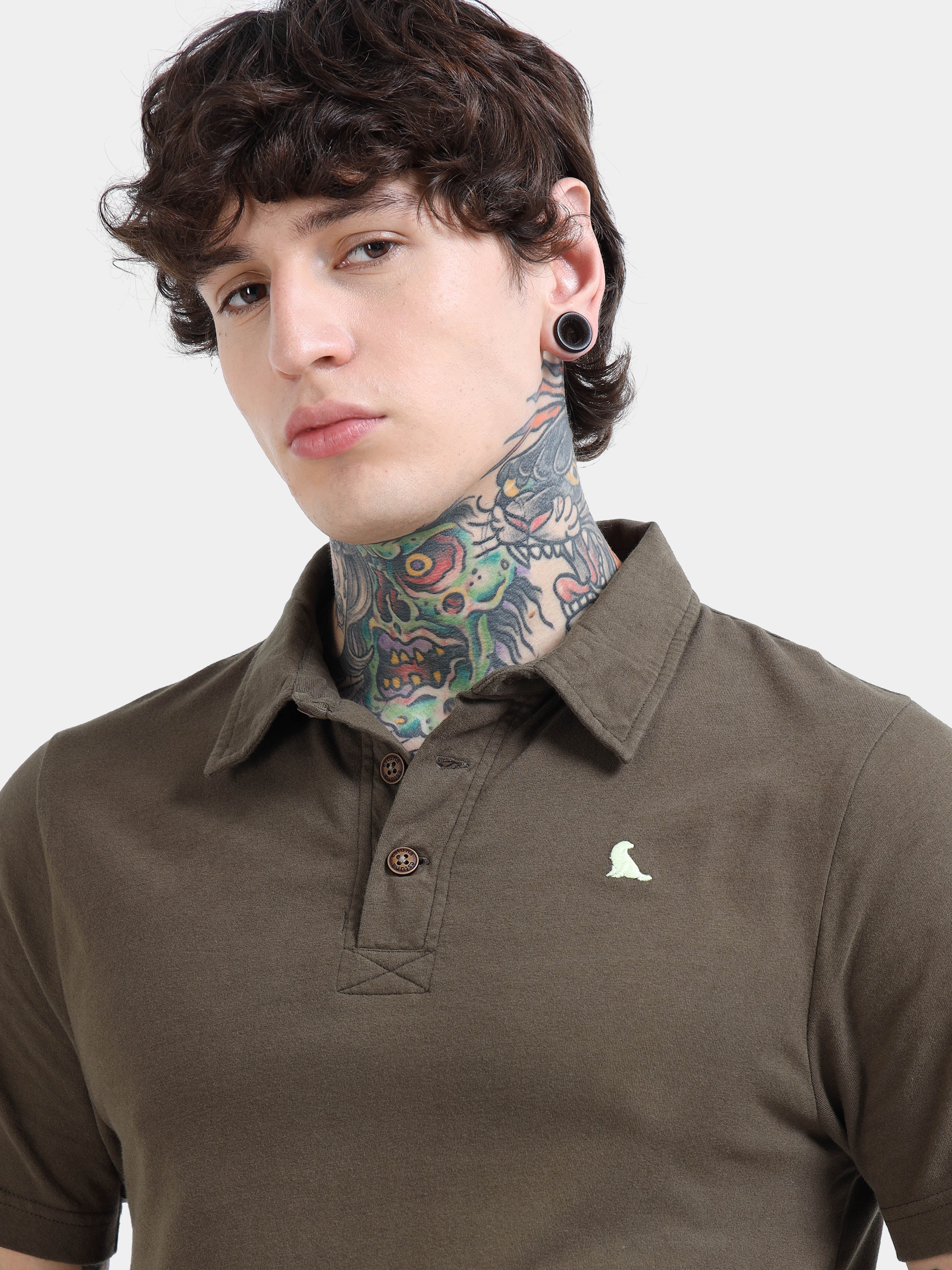 Olive Green Self Craft Polo Tee for Men
