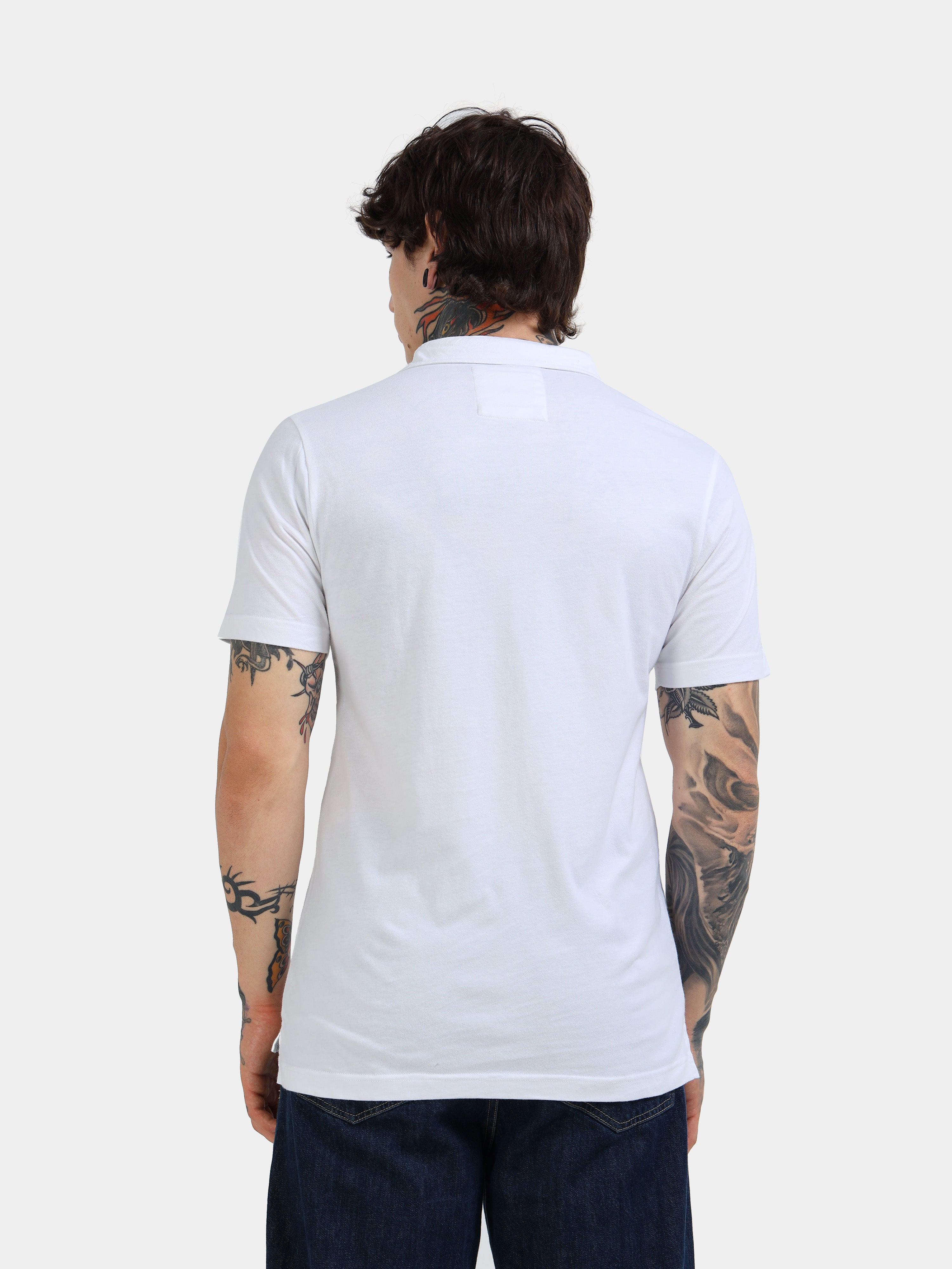 White Cotton Self Craft Polo Tee for Men