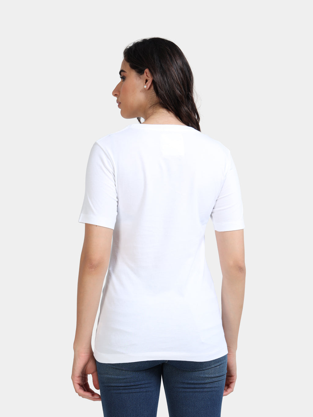 White Cotton Crew Neck Logo T-Shirt For Women