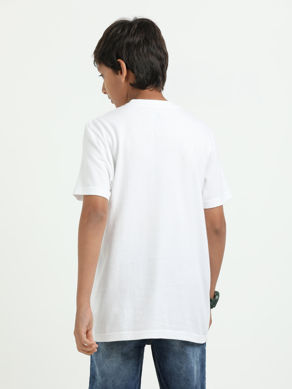White 100% Cotton Crew Neck Boy's T Shirt