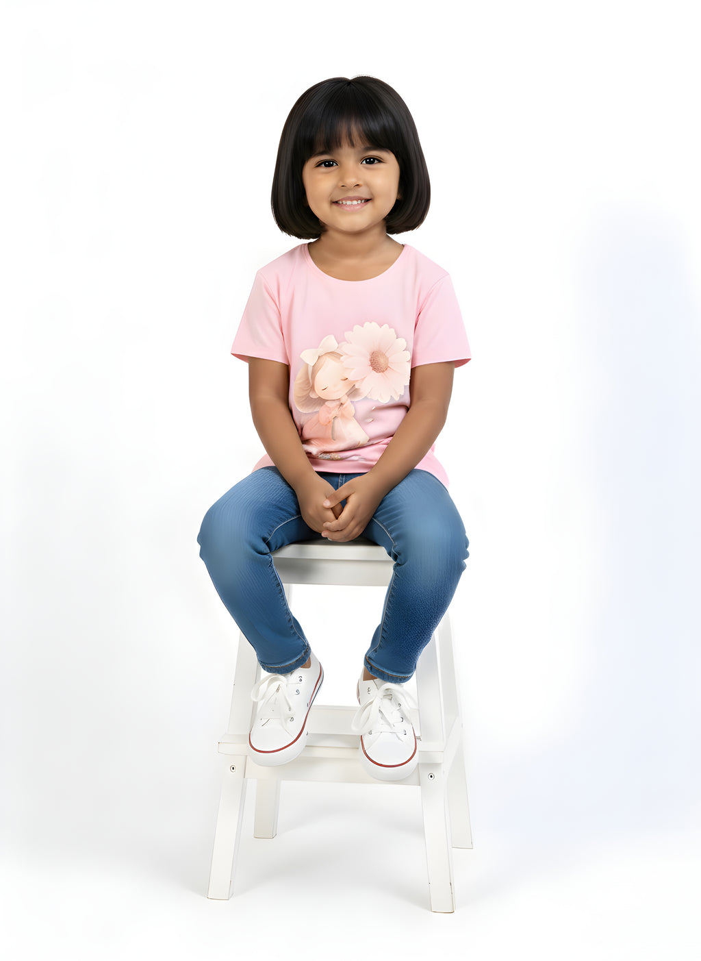 Lt. Pink 100% Cotton Crew Neck Girl's T Shirt