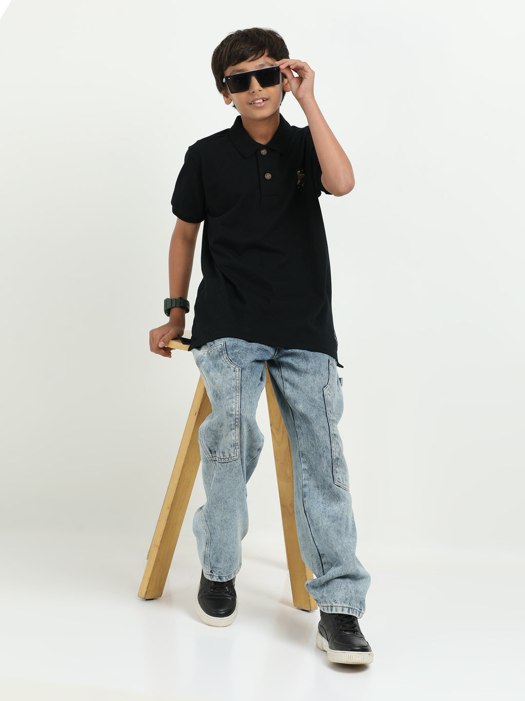 Boys Black Polo Tee – Premium Compact Cotton | Soft, Breathable and Skin-Friendly
