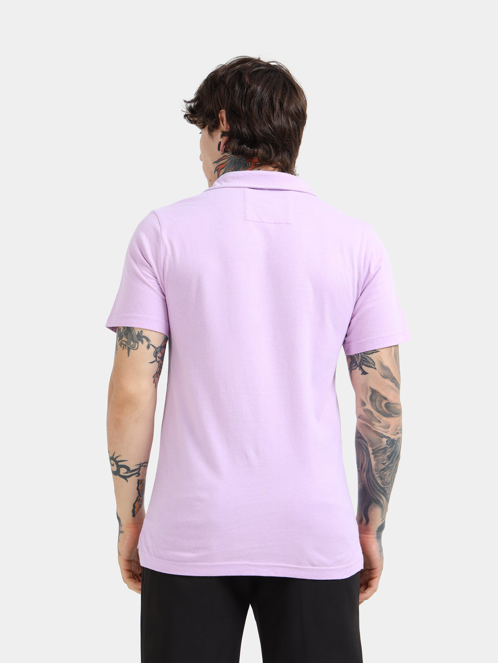 Lilac Cotton Self Craft Polo Tee for Men
