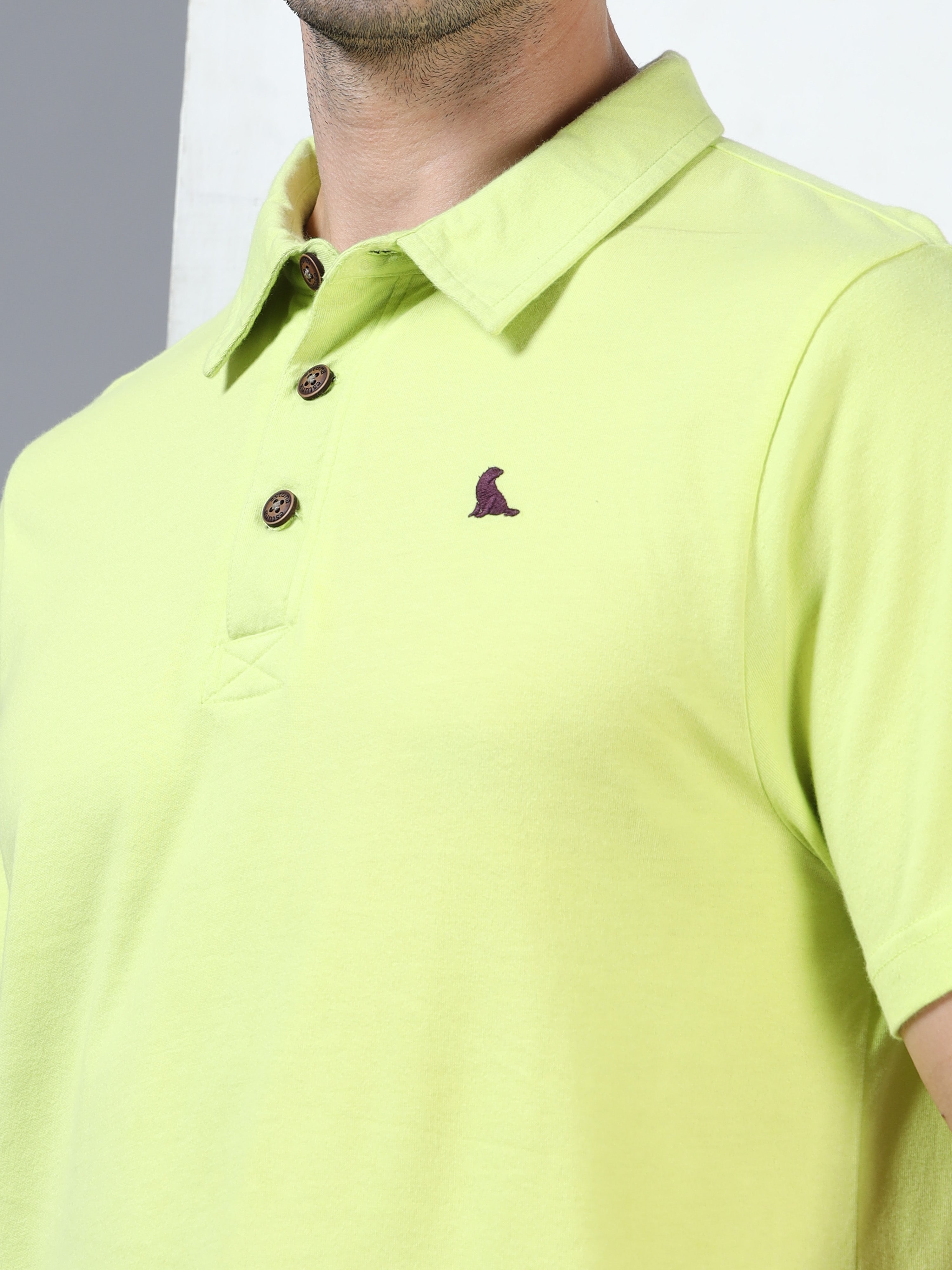 Lime Cotton Self Craft Polo Tee for Men