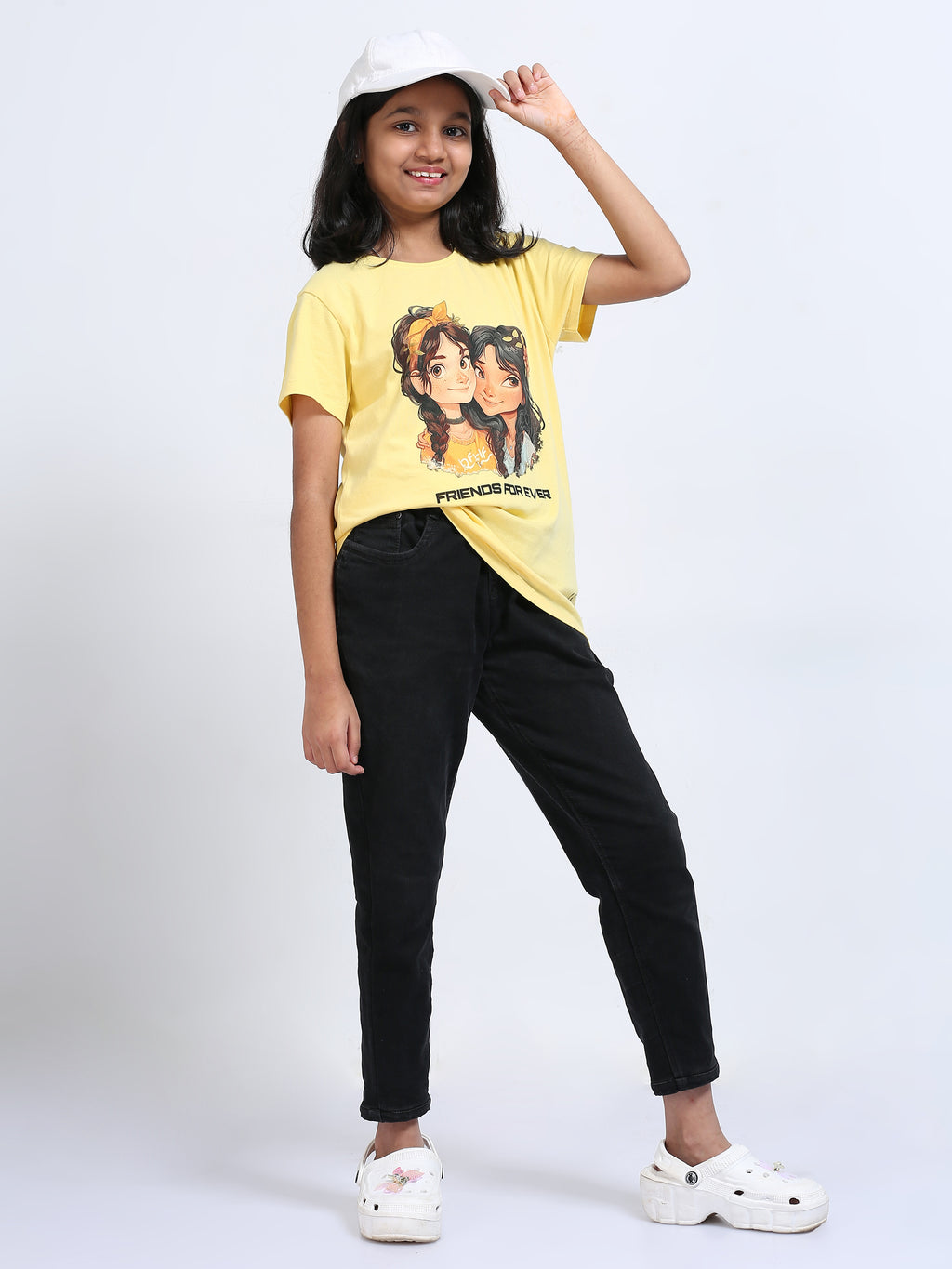 Yellow 100% Cotton Crew Neck Girl's T Shirt